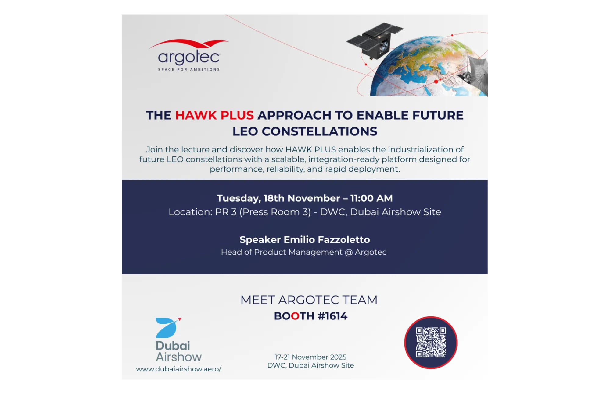 Argotec at the Dubai Airshow 2025 with a special lecture on the HAWK PLUS platform-image